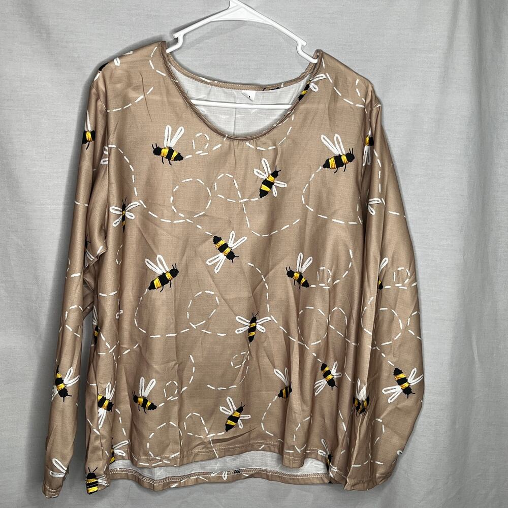 Bee Long Sleeve Khaki Blouse Shirt M